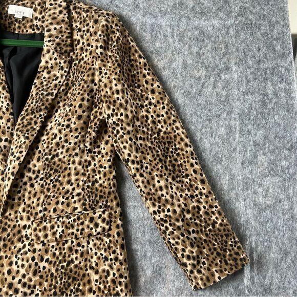 LOFT Petites Leopard Print Blazer Jacket Women’s Size 2P Tan Black - Picture 4 of 12